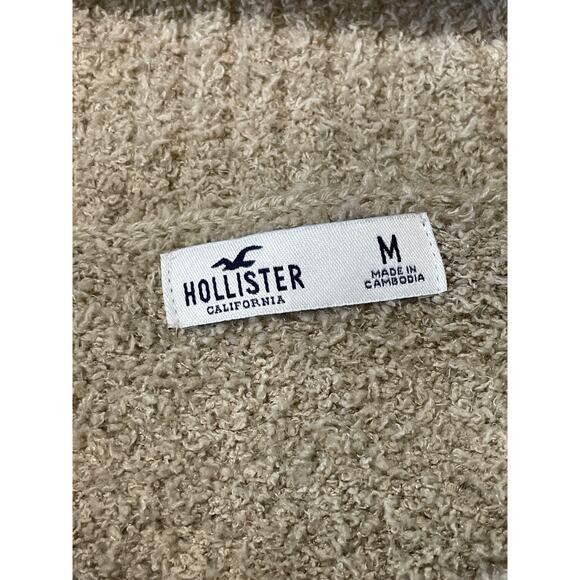 Hollister 1/4 Zip Sweater Women's Medium Beige High-Neck LS Soft Plush Cozy - Picture 3 of 4